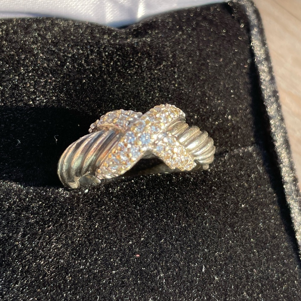 Authentic David Yurman Sterling Silver & 18K Gold X Diamond Ring, Size 6 - Picture 3 of 7